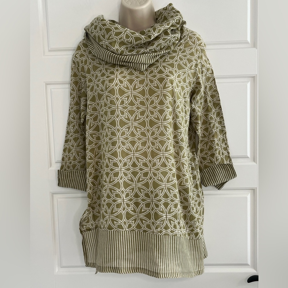Gretchen Scott 100% Cotton Funnel Neck Geometric Print Tunic Top Size S Artsy